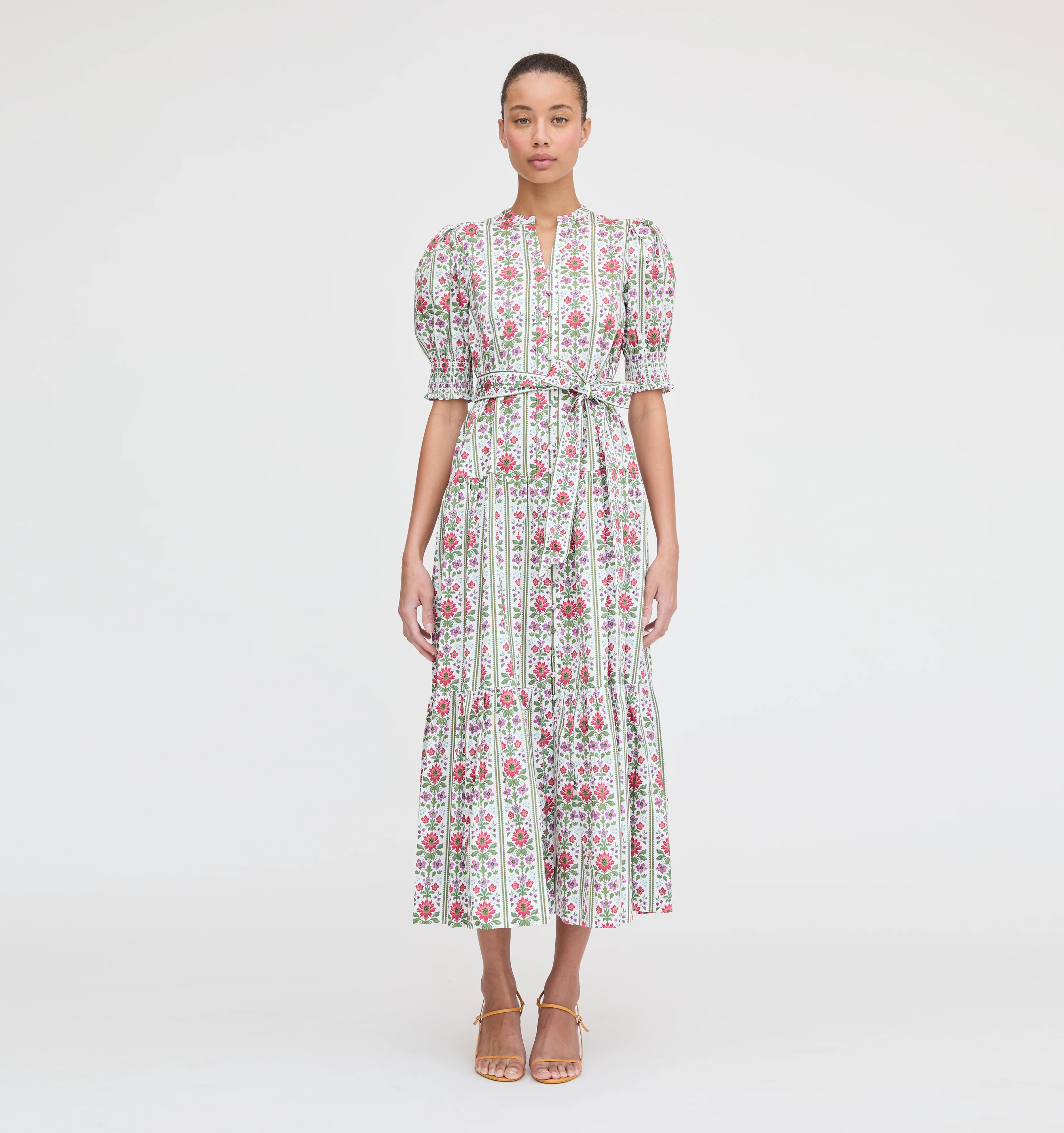 The Yara Dress - Green Floral Block Stripe | Hill House Home US