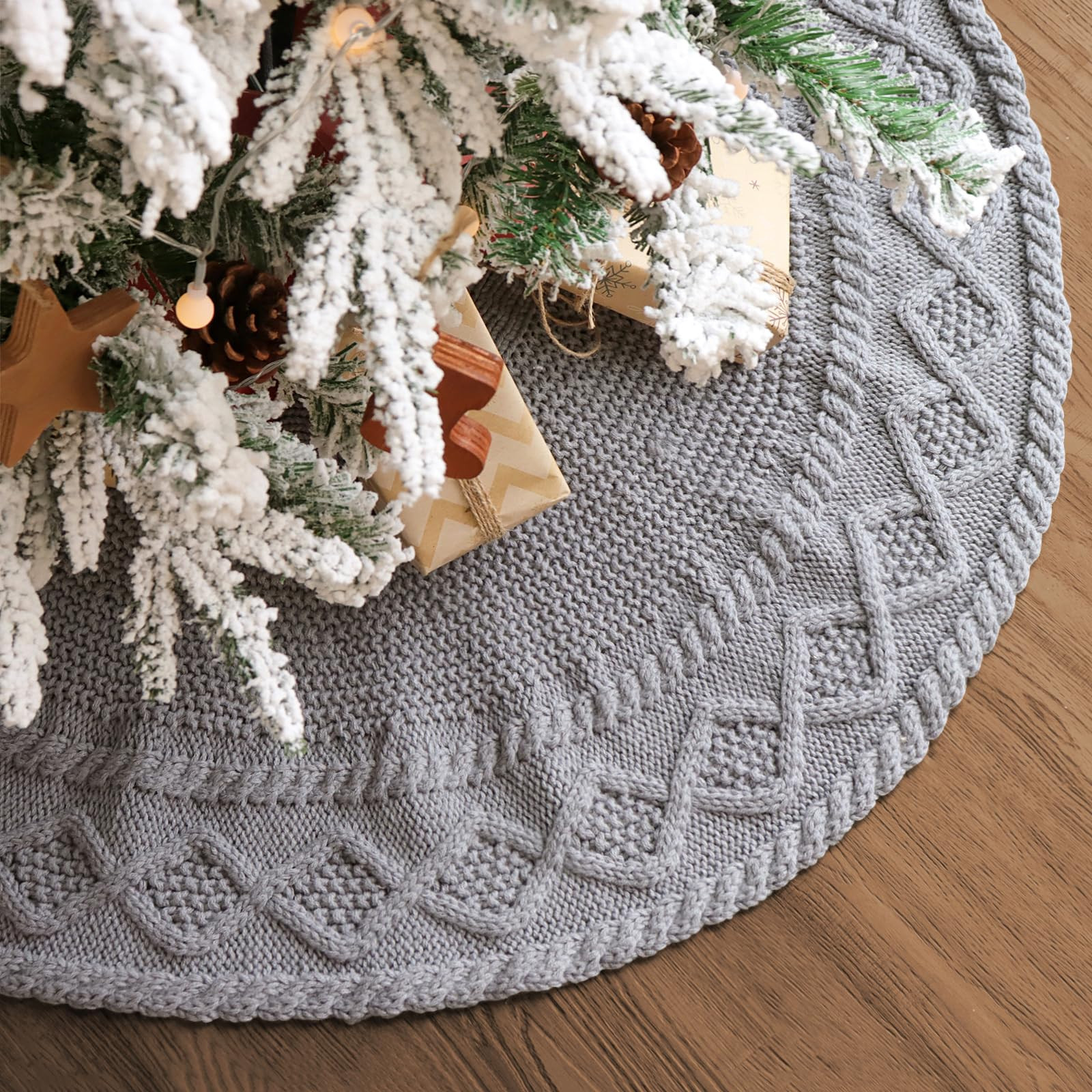 36 inch Christmas Tree Skirt: Pencil Tree Skirt for 6ft Tree, Diamond Edge Knit Grey Small Tree S... | Amazon (US)