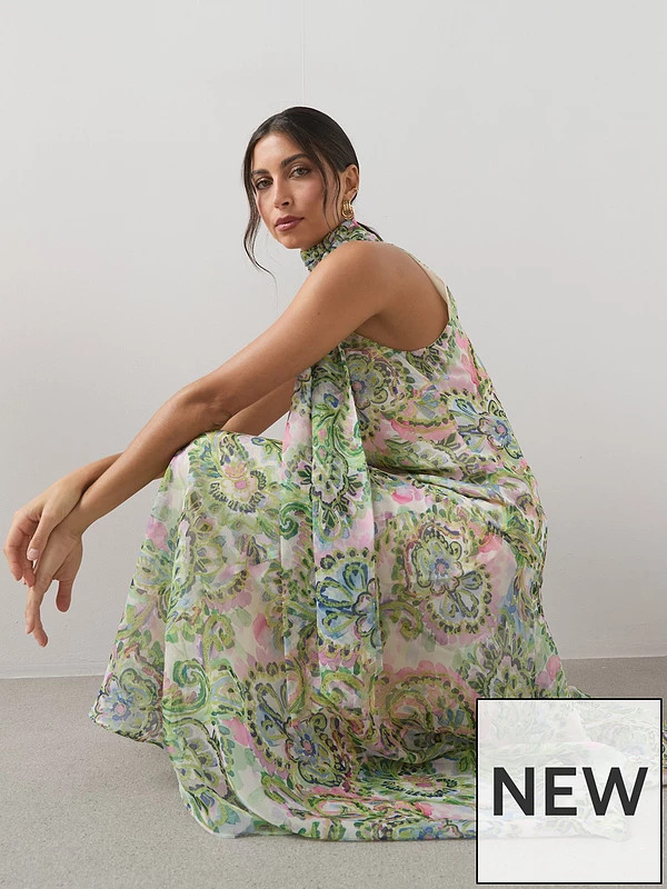 The Very Collection Tie Neck Detail Sleeveless Midaxi Dress - Floral | Very (UK)