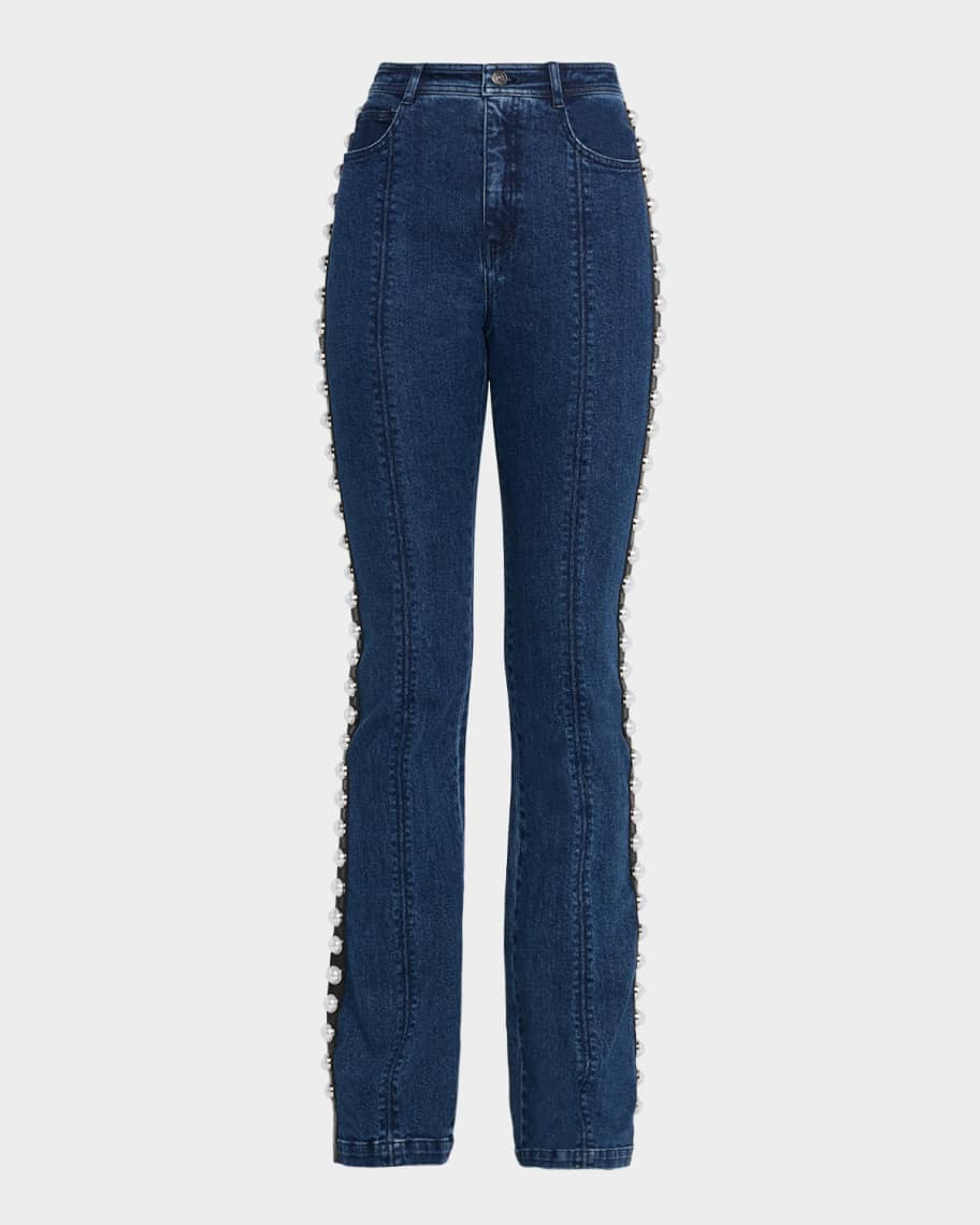 Cinq a Sept Pearl-Embellished Slim Flare Jeans | Neiman Marcus