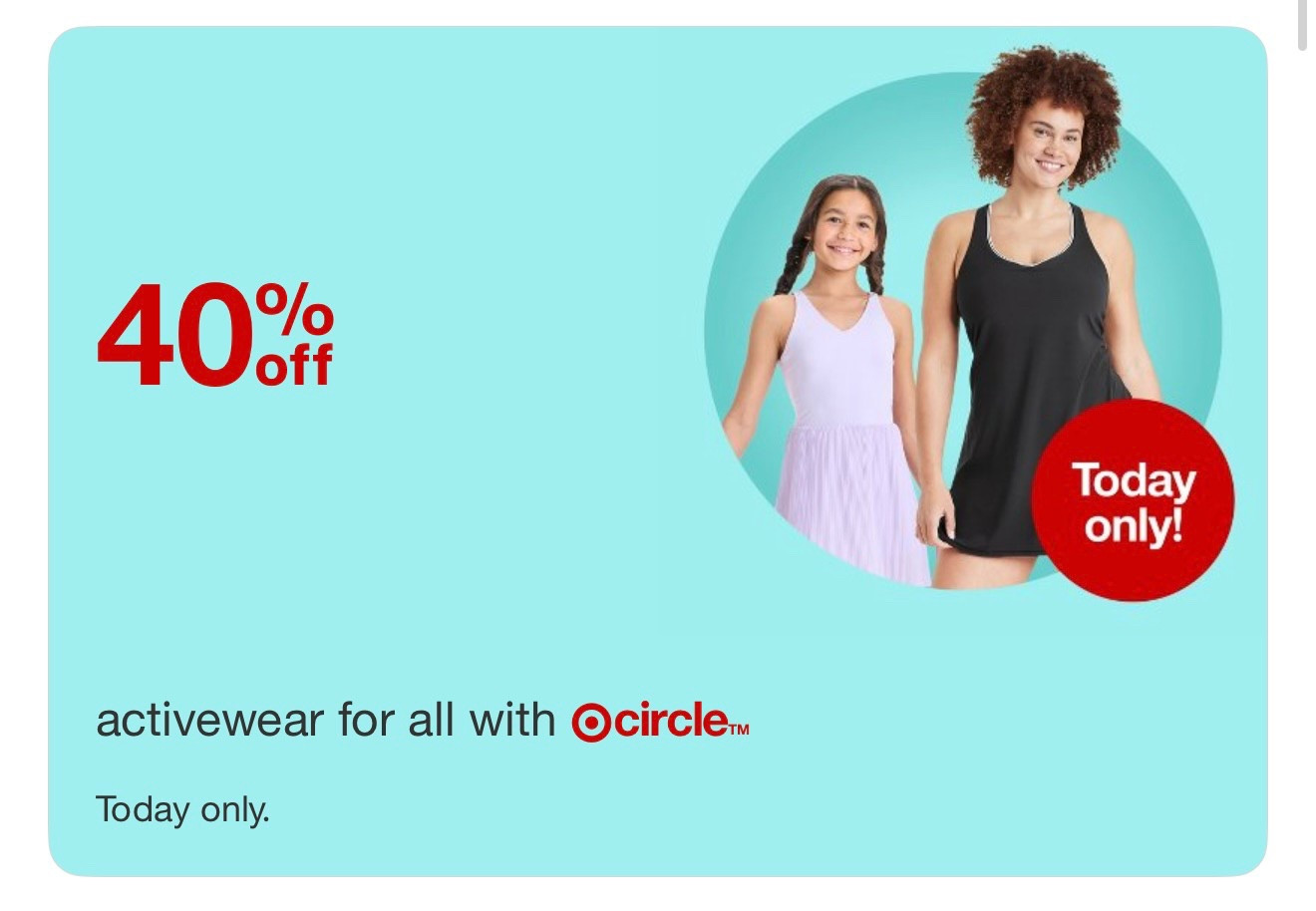 40% off activewear for the entire family! Run! Today only! Target circle week! 

#LTKFamily #LTKSaleAlert #LTKSeasonal