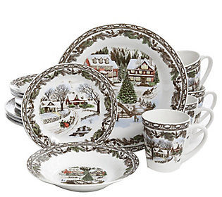 Gibson Home Christmas Toile 16-Piece Dinnerware Set | QVC