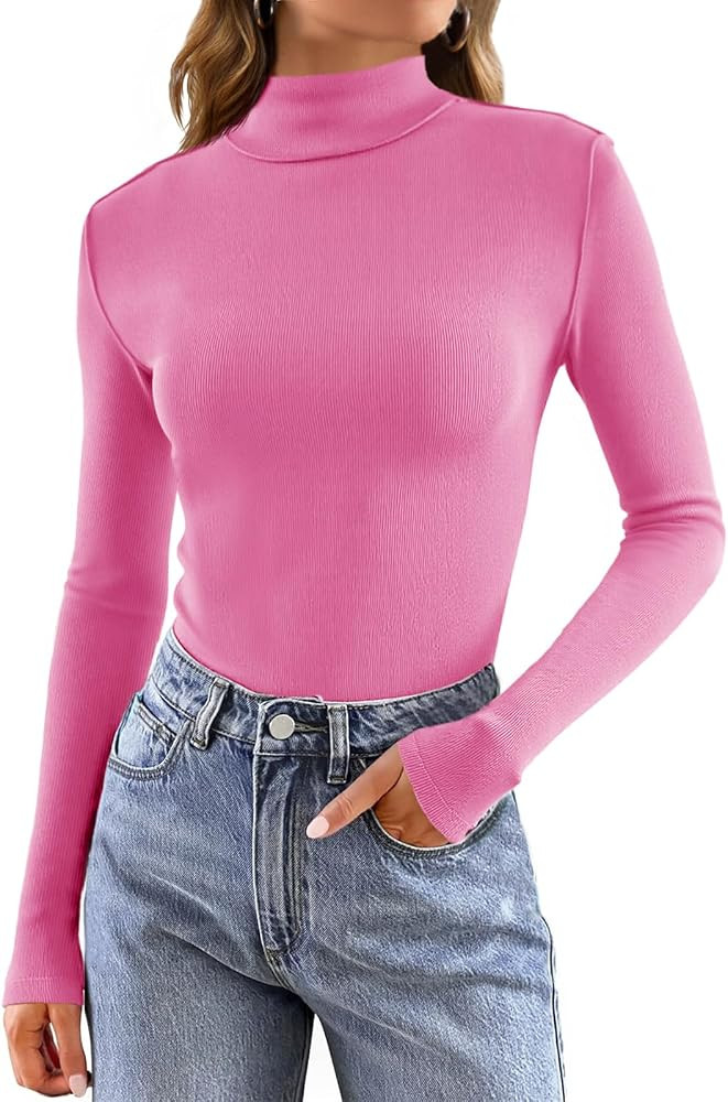 Tankaneo Womens Mock Turtle Neck Tops Long Sleeve Slim Fitted Shirts Ribbed Knit Basic Tees Therm... | Amazon (US)