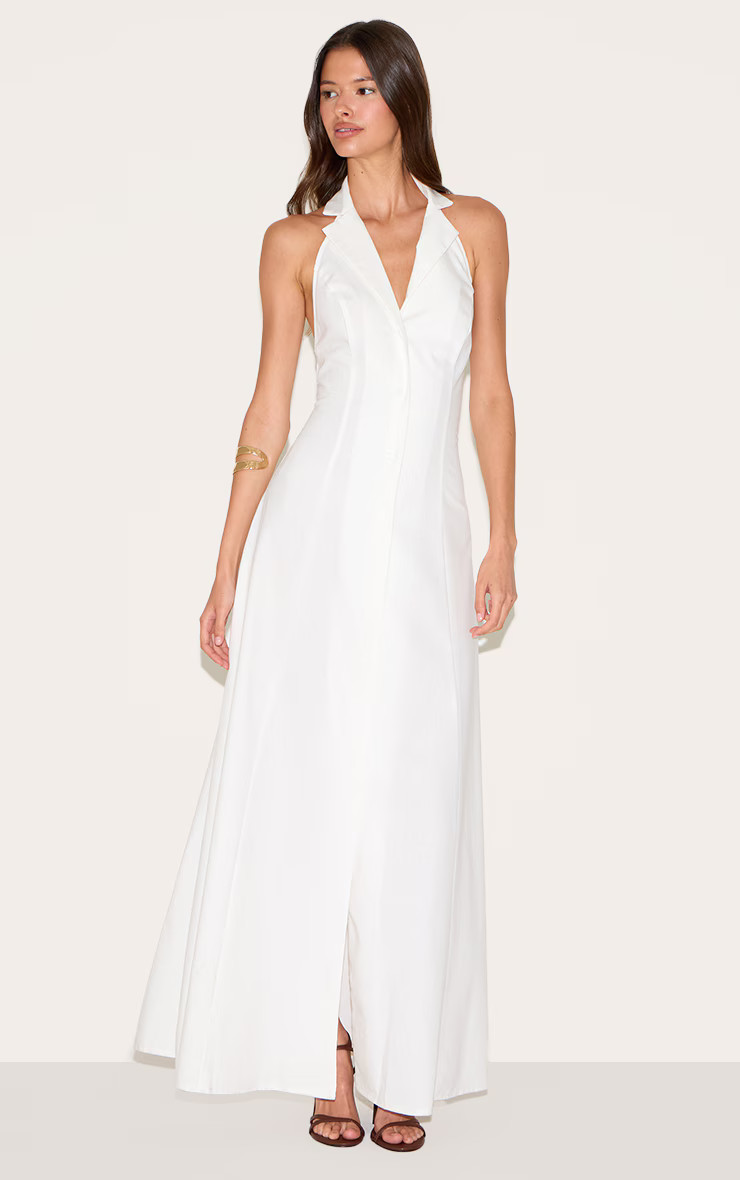 White Button Down Collar Detail Maxi Dress | Pretty Little Thing (Australia & New Zealand)
