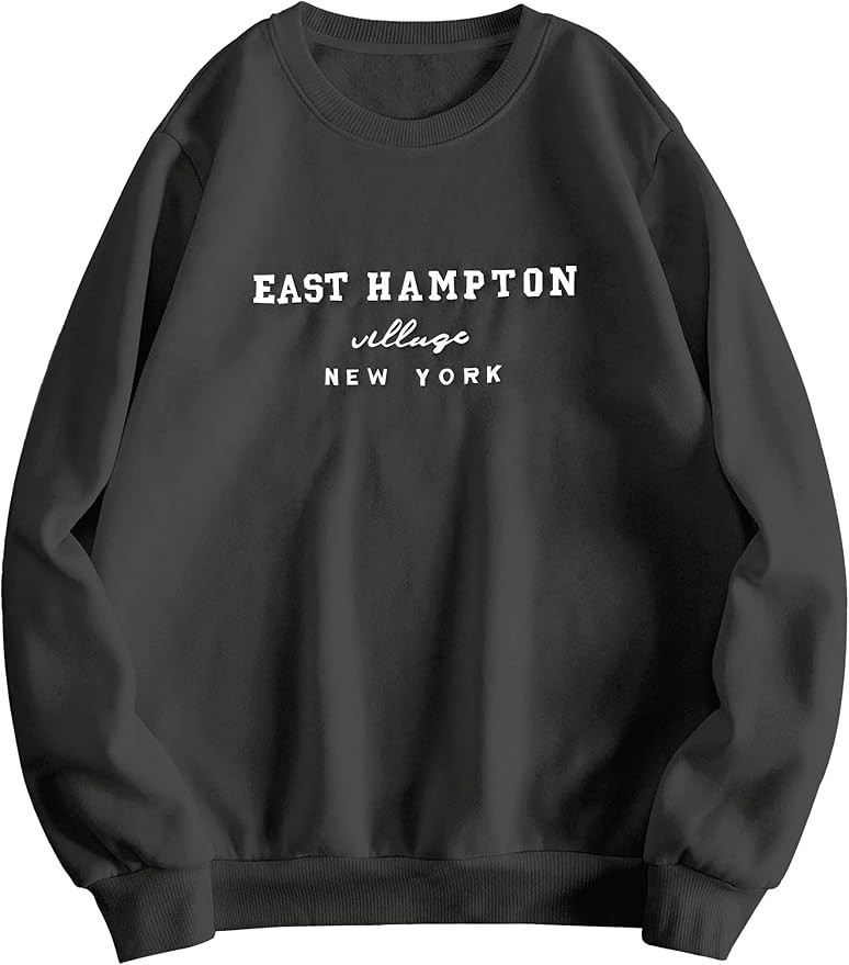 Lauweion Women’s East Hampton Letter Print Graphic Sweatshirt Oversized Drop Shoulder Fleece Te... | Amazon (US)