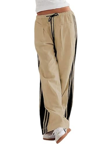 ZAFUL Women's Colorblock Straight Casual Pants Drawstring Slouchy Palazzo Pant Side Striped Loung... | Amazon (US)