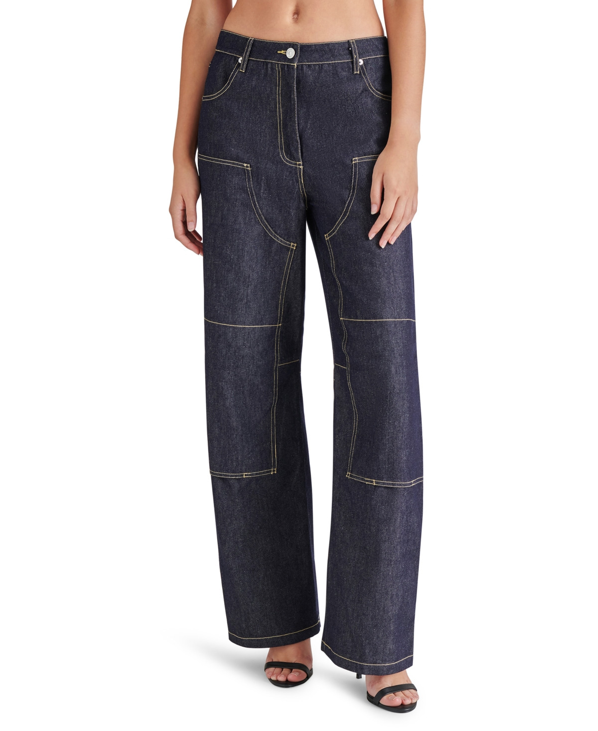 Steve Madden Women's Ashyla Cotton High Rise Barrel Leg Jeans - Dark Indigo | Macy's