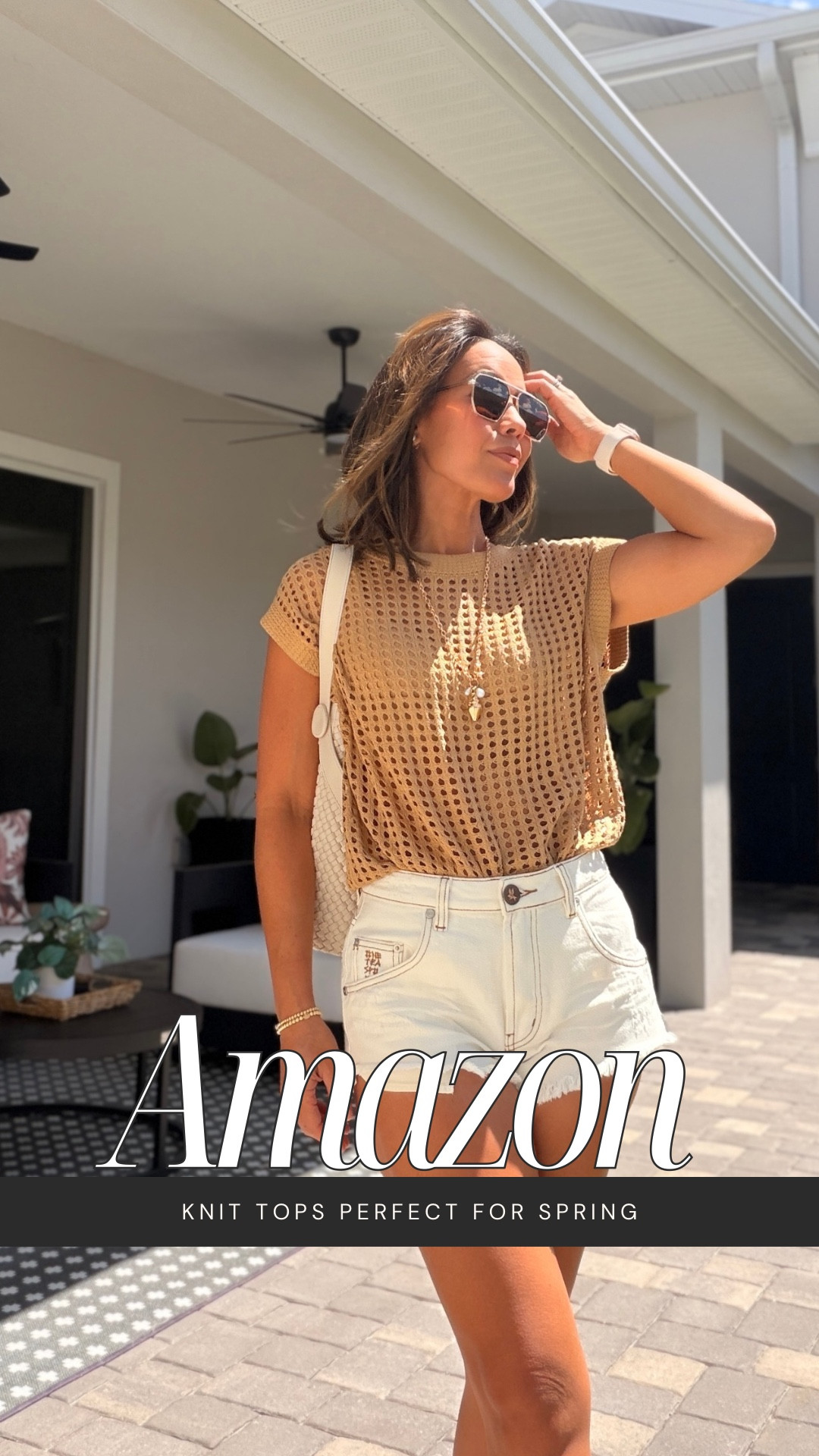 This knit crochet top from Amazon in khaki is one of those pieces that instantly elevates a simple look ✨ Lightweight, breathable knit with an open crochet detail that gives it that easy, pulled-together feel.

Styled with white denim shorts, gold wedges, and a cream bag—perfect for a casual lunch or a day out shopping.

Wearing a size small, true to size. Comes in multiple colors.

#LTKgrwm #LTKSaleAlert #LTKSeasonal