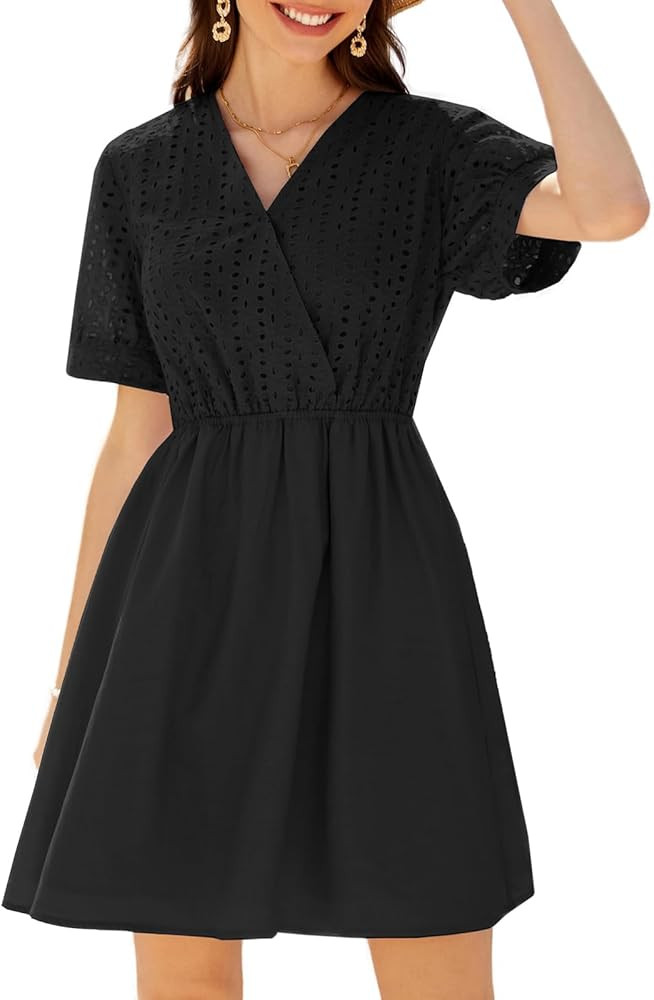 GRACE KARIN Women's 2024 Summer Dresses Wrap V Neck Puff Sleeve Elastic Waist Casual A Line Weddi... | Amazon (US)