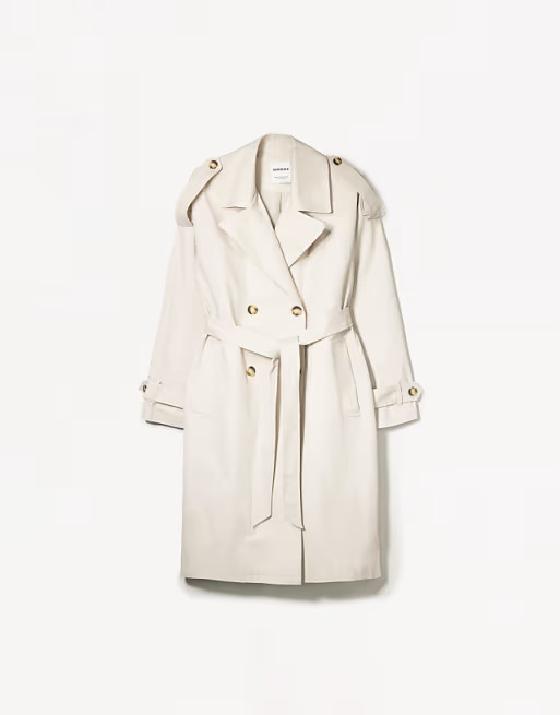Bershka Trench coat in stone | ASOS (Global)