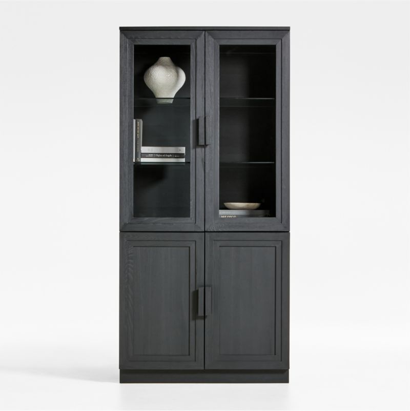 Calypso Charcoal Black Modular Elm Wood-Door Base and Glass-Door Bookshelf Hutch | Crate & Barrel | Crate & Barrel