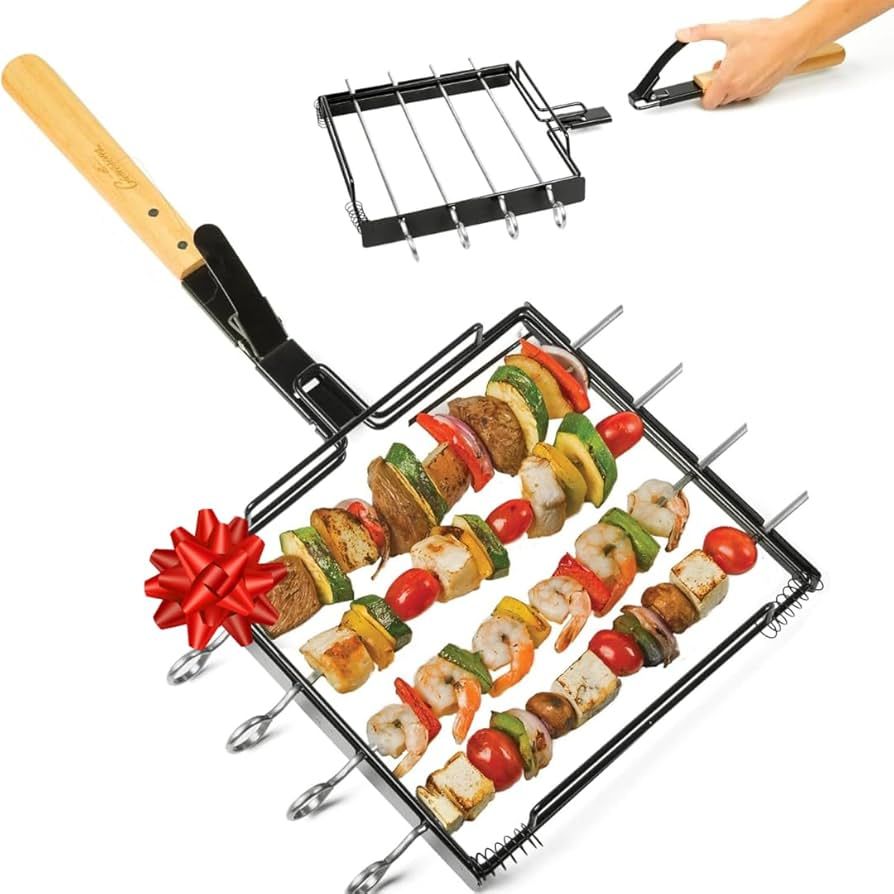 Camerons BBQ Skewer Rack Set - Includes Detachable Handle & 4 Non-Stick Stainless Steel Skewers f... | Amazon (US)