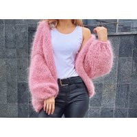 Pink Mohair Cardigan - Hand Knit Women Angora Wool Arm Knitting Jaket Oversize | Etsy (US)