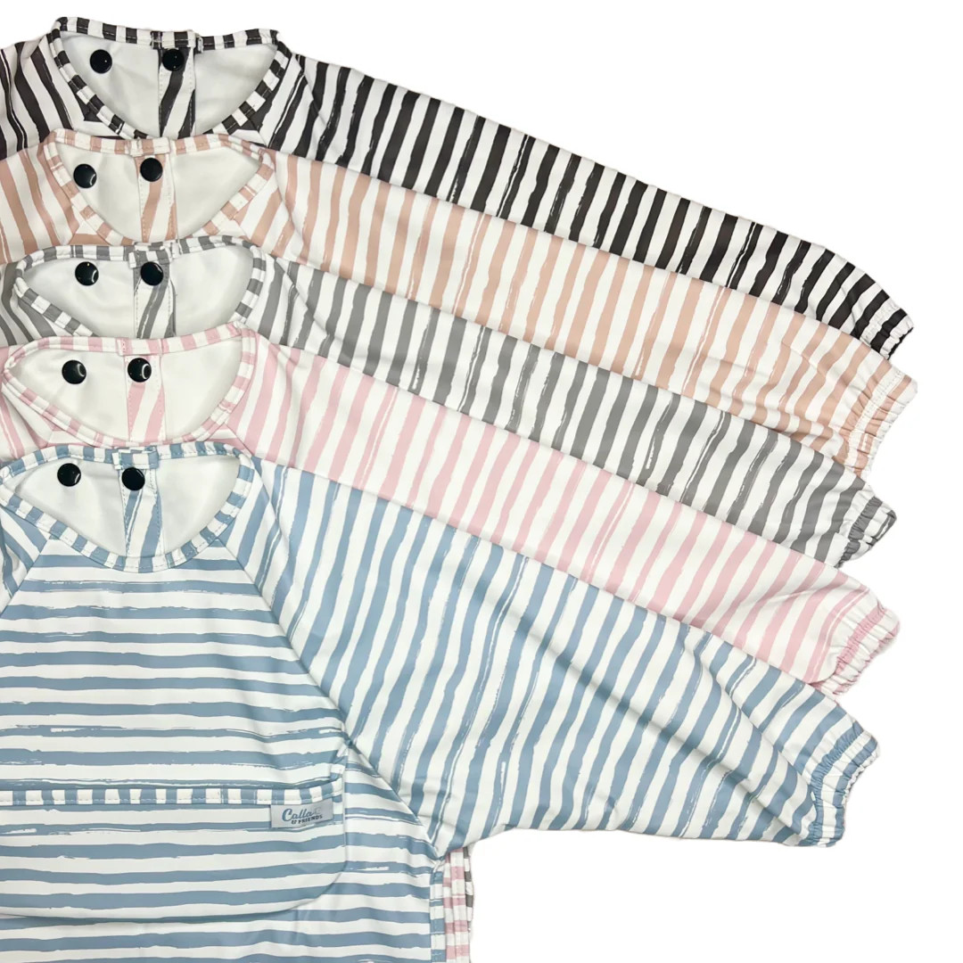 The Grayson Long Sleeve Bib - Brush Stripes | Calla and Friends