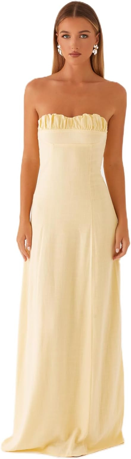 LYSINK Women Floral Long Tube Bandeau Dress Y2k Strapless Sexy Off Shoulder Backless Bodycon Maxi... | Amazon (UK)