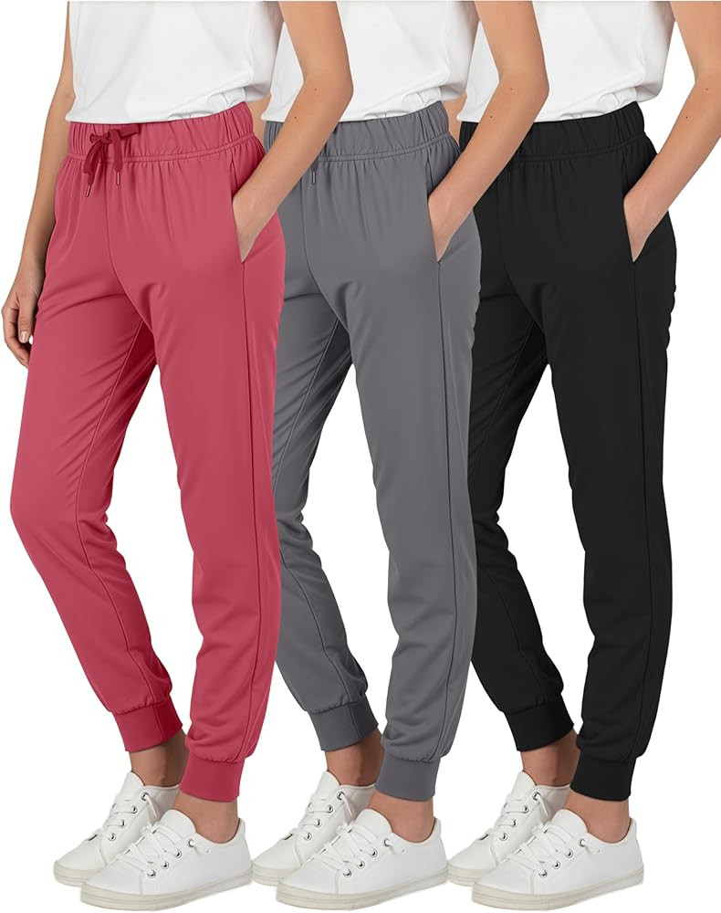 Real Essentials 3 Pack: Girls' Lounge Joggers Soft Athletic Performance Casual Sweatpants (Ages 7... | Amazon (US)