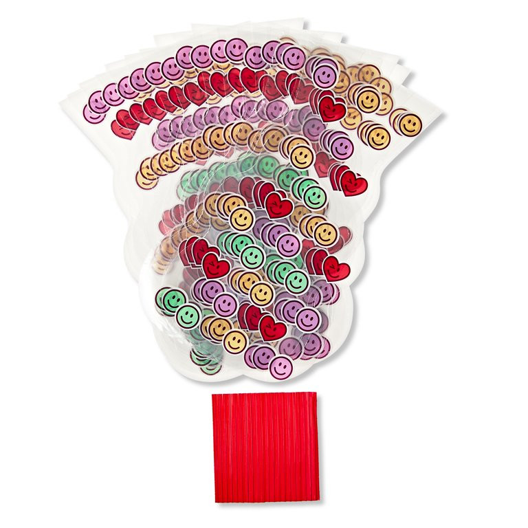 Valentine's Day Multicolor Smiley Face Treat Bags with Twist Ties, 20 Count, by Way To Celebrate | Walmart (US)