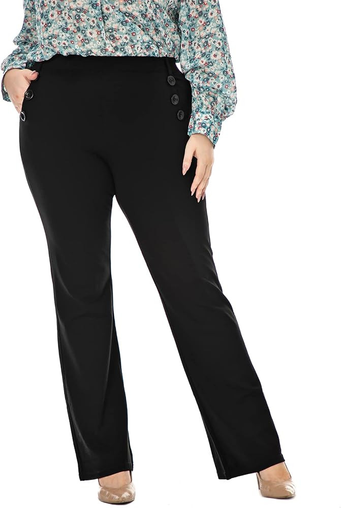 DGD Wrinkle-Free Stretch Dress Pants Plus Size for Women Pull-on Pant Ease into Comfort Office Pa... | Amazon (US)