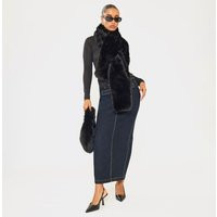 Oversized Tuck Through Detail Scarf In Black Faux Fur, Women's Size UK One Size | EGO (UK)