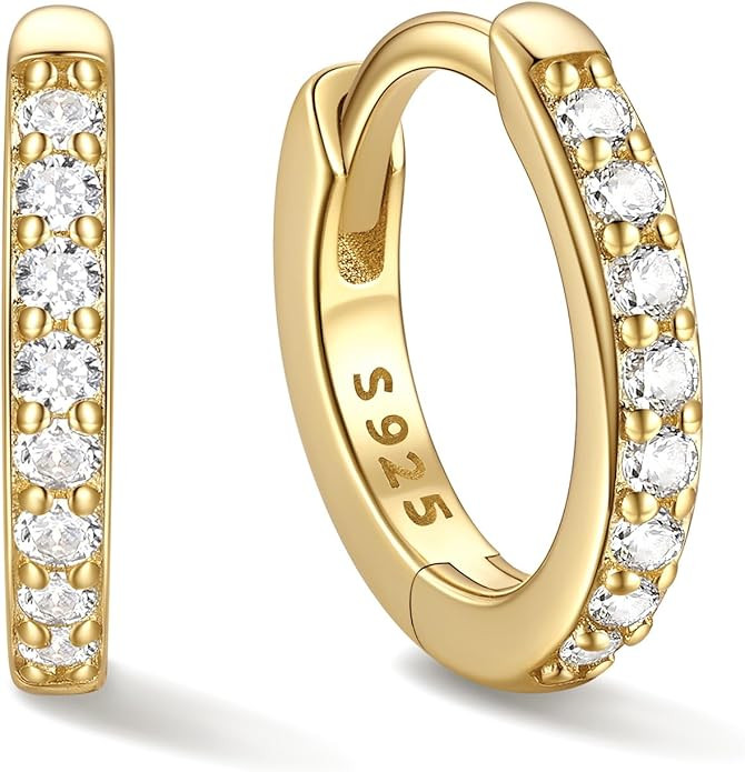ChicSilver 925 Sterling Silver Huggie Earrings for Women 14K Gold Plated Silver Hoop Earrings for... | Amazon (US)