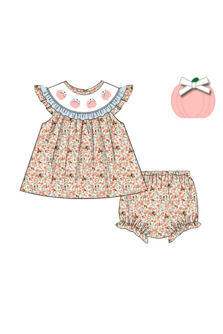 Pre-Order Smocked Floral Pink Pumpkin Bishop Bloomer Set | The Smocked Flamingo