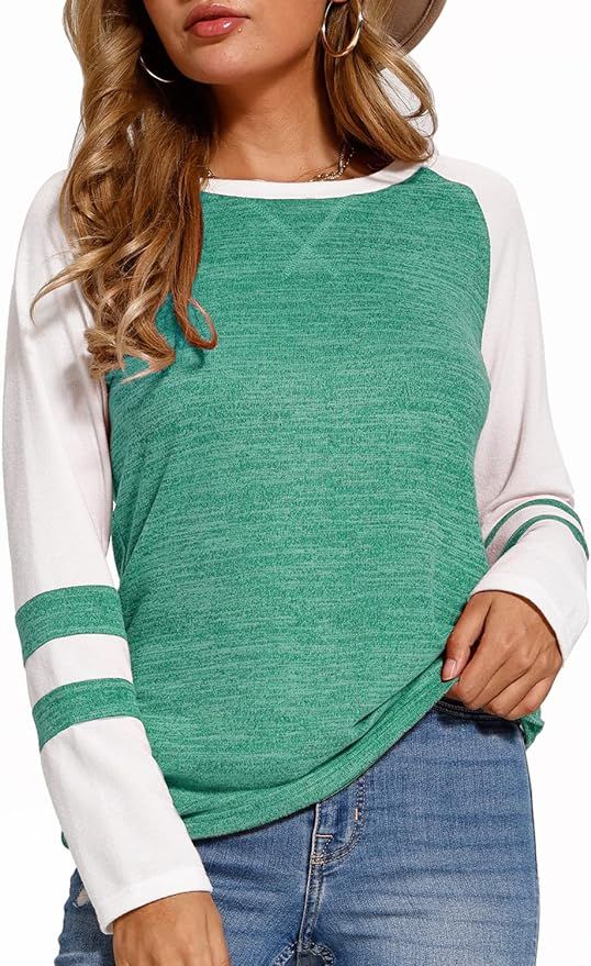 Heymiss Womens Sweatshirts Casual Tops Color Block Crewneck Sweater Long Sleeve Pullover Tunic Sh... | Amazon (US)