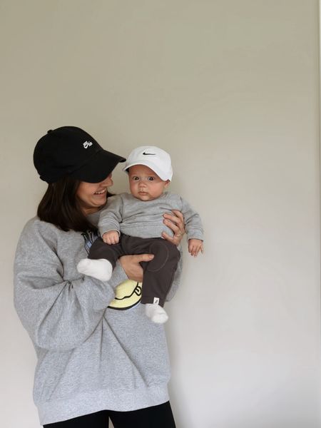 mom and baby matching 

mama and mini outfits, rainy day outfit, nirvana crew neck, baby sweatshirt, baby joggers, Nike hat, baby Nike, lounge outfit 

#LTKstyletip #LTKbaby