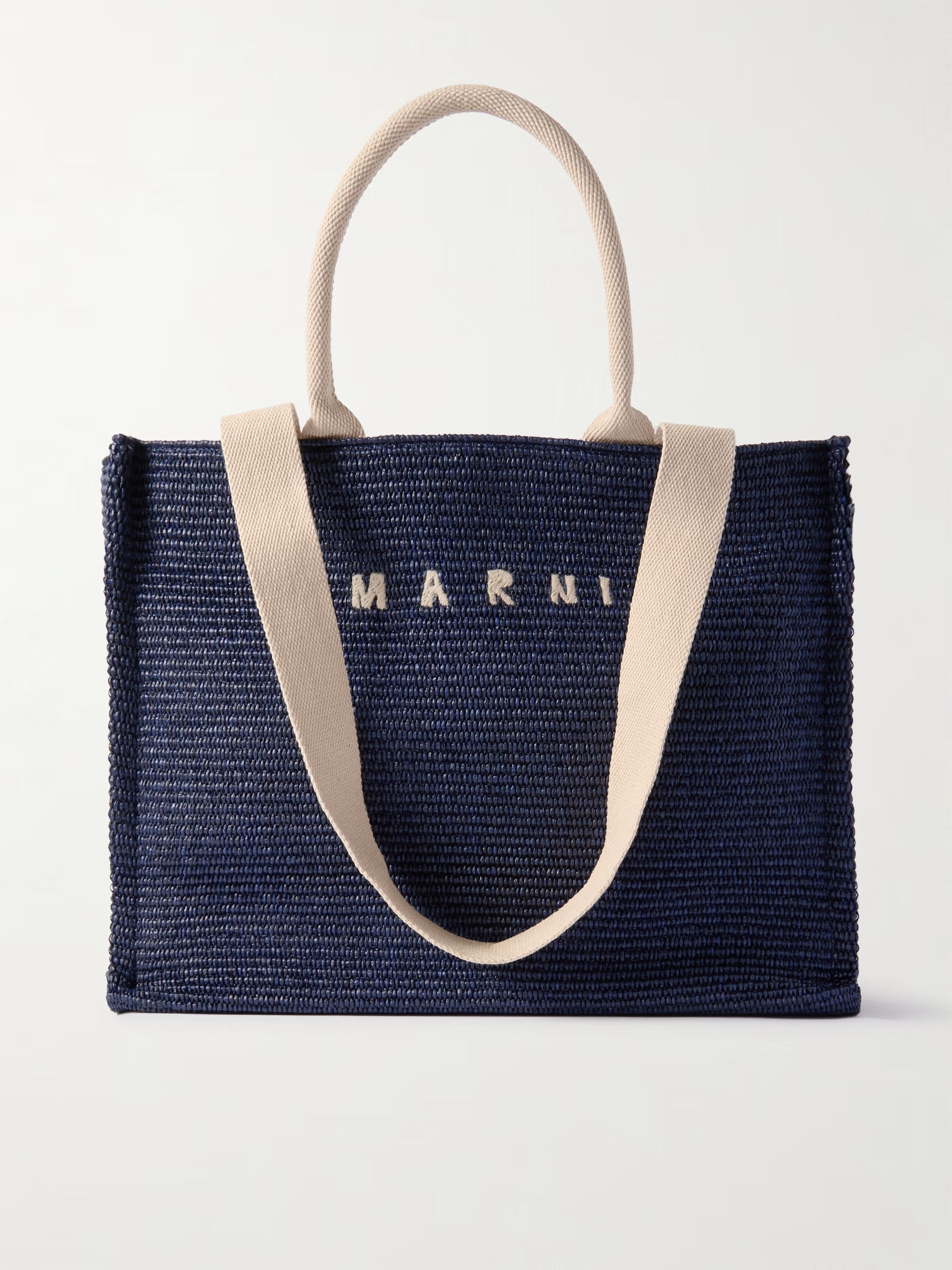 Basket large webbing-trimmed embroidered faux raffia tote | NET-A-PORTER (US)