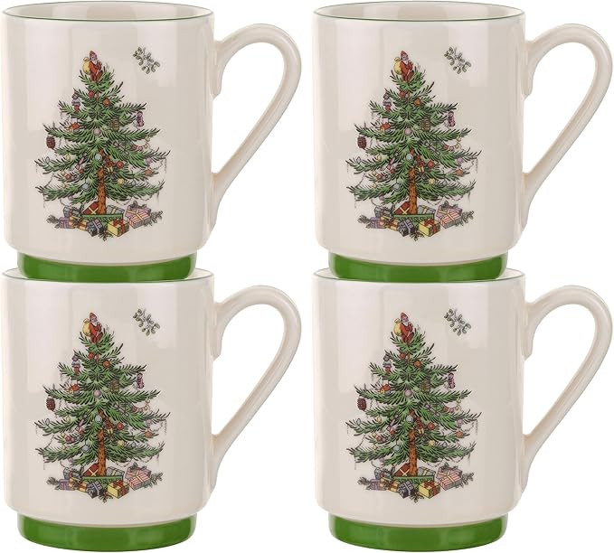 Spode Christmas Tree Stackable Mugs, Set of 4 - Festive 12oz Holiday Coffee Cups for Tea, Hot Coc... | Amazon (US)