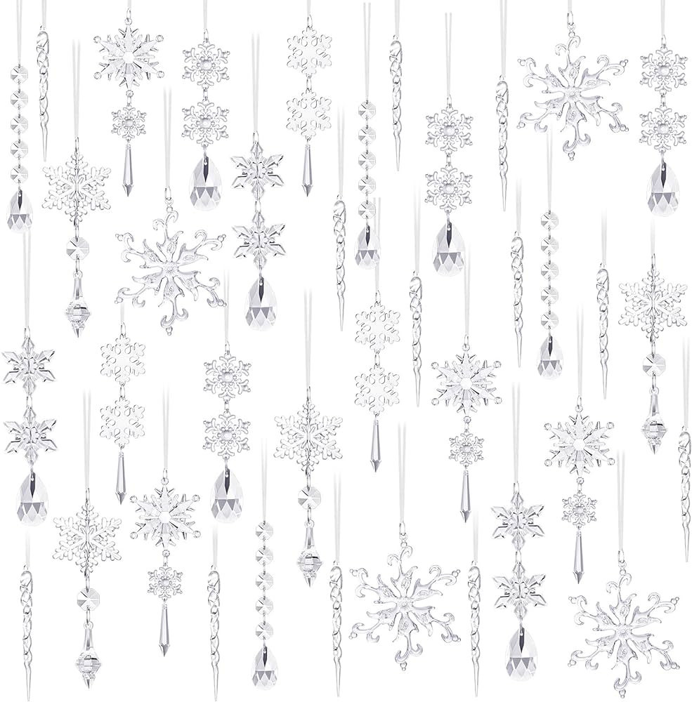 Gulfmew 72 Pcs Snowflake Crystal Ornaments Set for Christmas Tree Hanging Acrylic Snowflake Icicl... | Amazon (US)