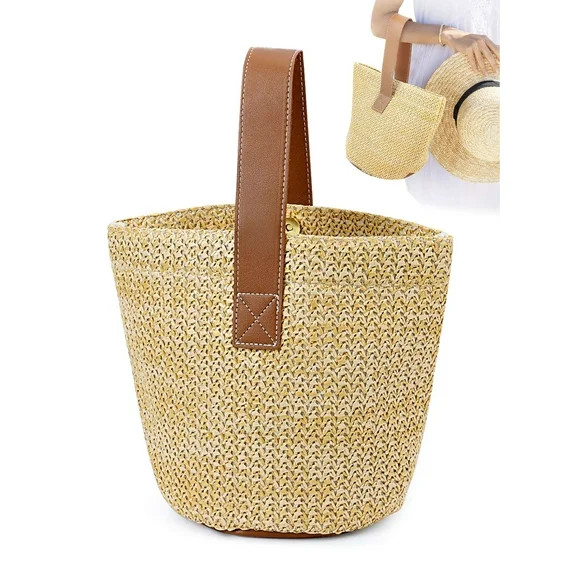 Gustave Women Straw Woven Beach Bag Summer Bucket Handbags Tote Purse Vintage Top Handle Rattan B... | Walmart (US)