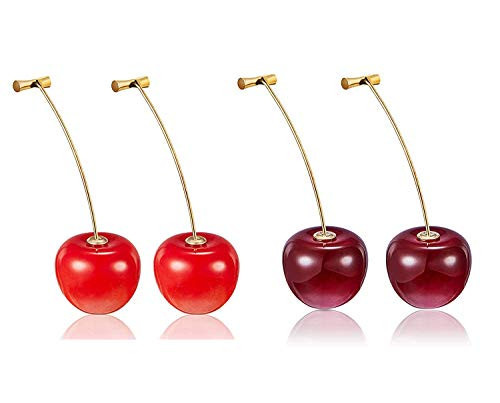 2Pcs 3D Simulation Red Cherry Drop Earrings Cute Fruit Gold Dangle Earrings Charm Jewelry Gift Wine Red Resin Fruit Studs Hanging Earrings for Women | Amazon (US)