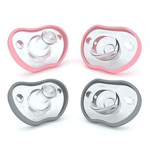 Nanobebe Baby Pacifiers 0-3 Month - Orthodontic, Curves Comfortably with Face Contour, Award Winning for Breastfeeding Babies, 100% Silicone, Baby Registry Gift 4pk,Pink/Grey | Amazon (US)