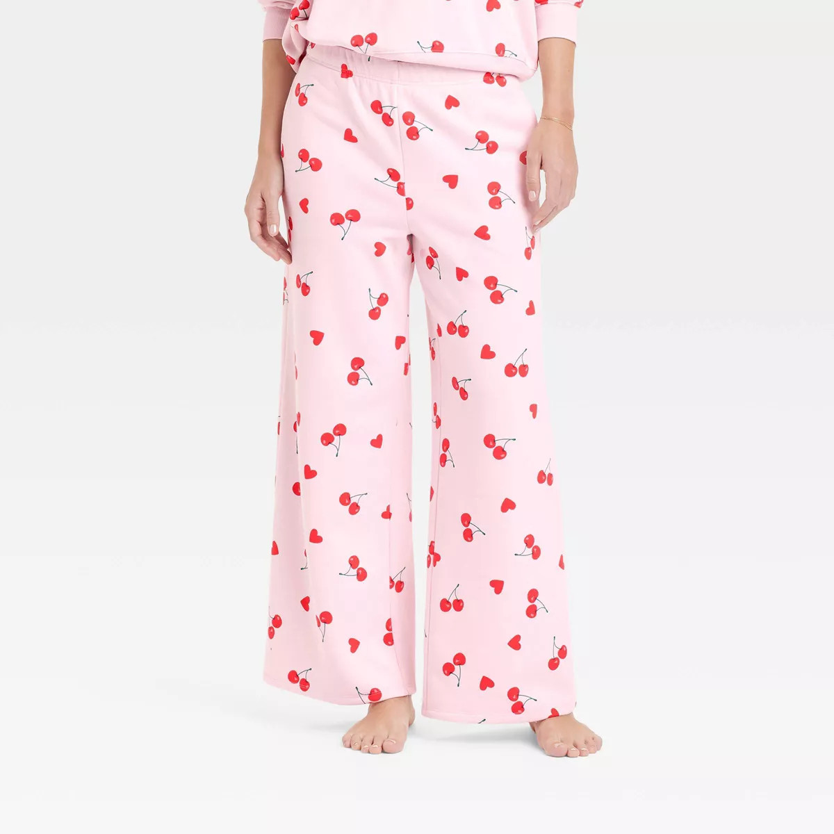Women's Cherry Hearts Printed Graphic Lounge Pants - Pink | Target