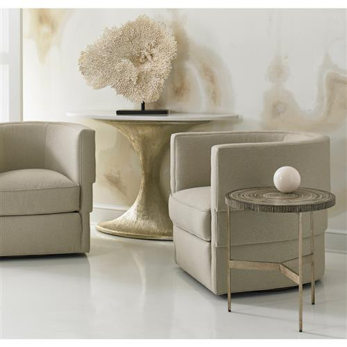 Hickory White Louna Regency White Marble Silver Aluminum Demilune Console Table | Kathy Kuo Home