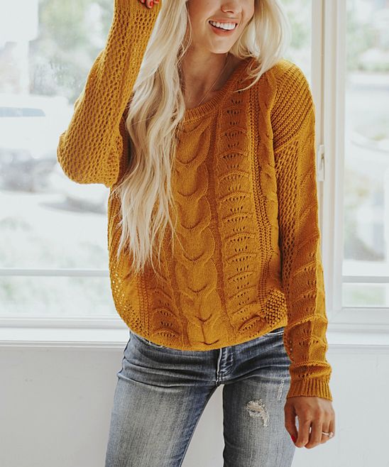 Mustard Grayson Cable-Knit Sweater - Women | zulily