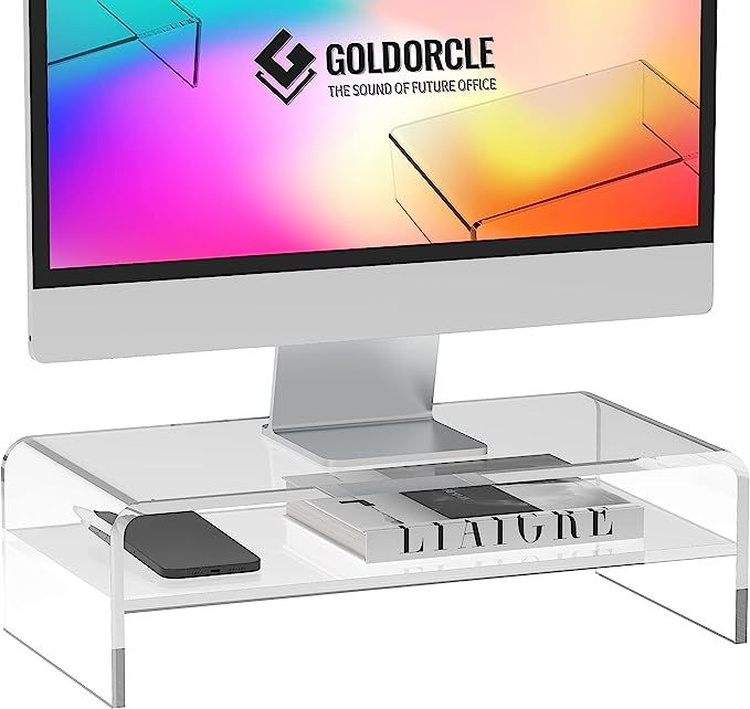 GOLDORCLE 2-Tier Acrylic Monitor Stand Riser Clear Computer Monitor Stand for Laptop PC Printer C... | Amazon (US)