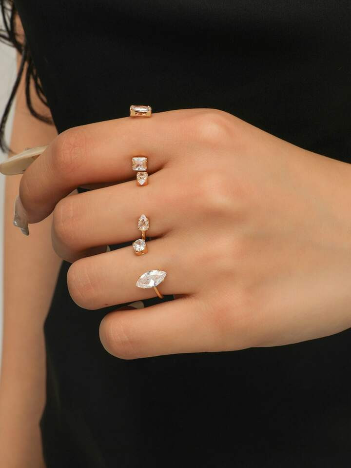 3pcs Cubic Zirconia Decor Cuff Ring | SHEIN