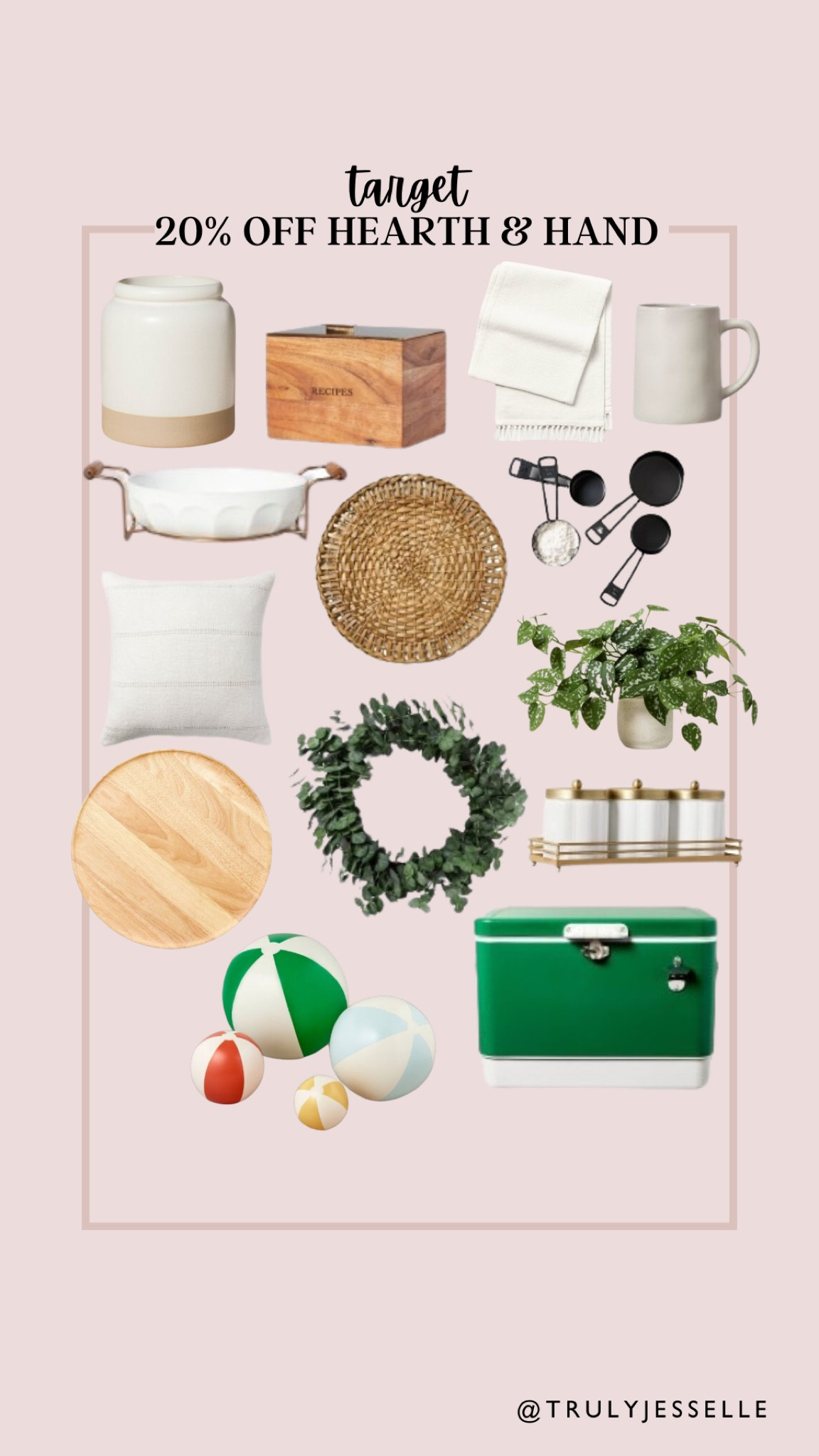 Target circle week deal, Hearth and Hand sale, target home decor sale, 20% off sale, coffee mug, recipe box, table runner, charger, lazy Susan, beach balls, cooler, bathroom canisters, wreath, neutral pillow, casserole dish, faux plant, measuring cups, utensil holder 

#LTKHome #LTKFindsUnder50 #LTKSaleAlert