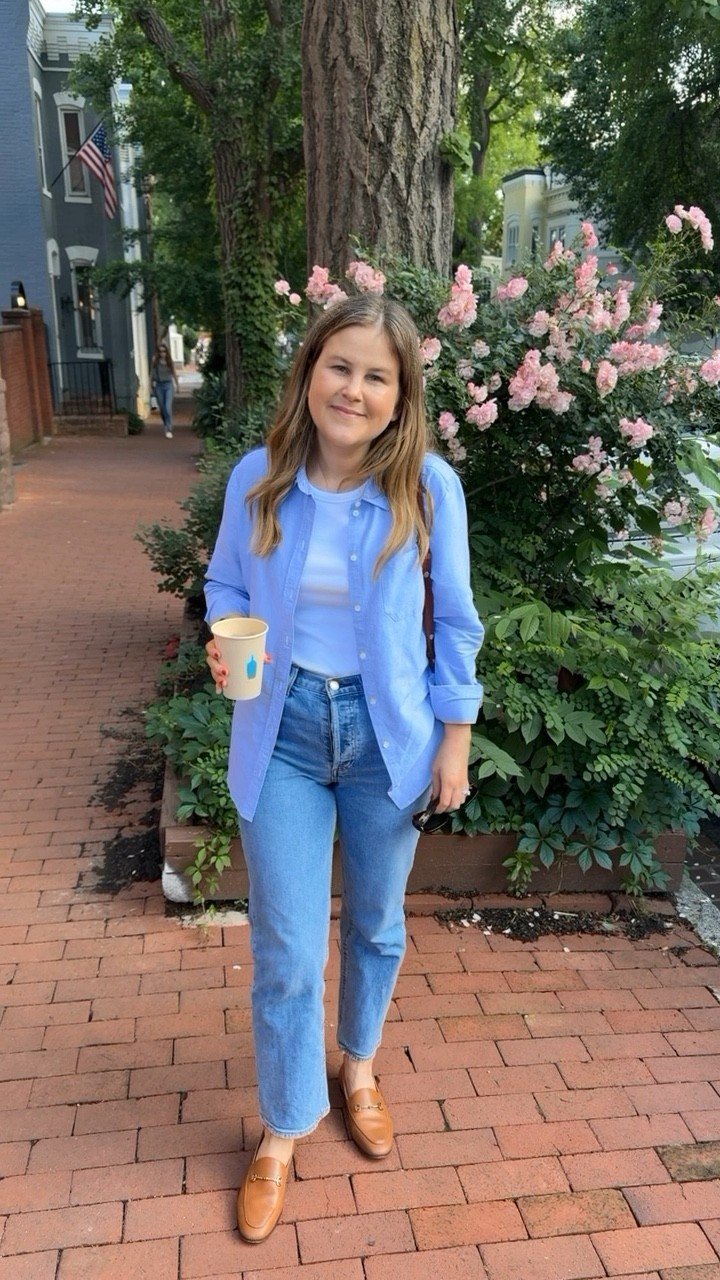 Two ways to wear my favorite button up. This shirt is so soft and lightweight. Absolutely perfect! I’m wearing size 4 for my normal fit and size. It runs TTS - go up one size for a more oversized look. 

#LTKStyleTip #LTKSeasonal