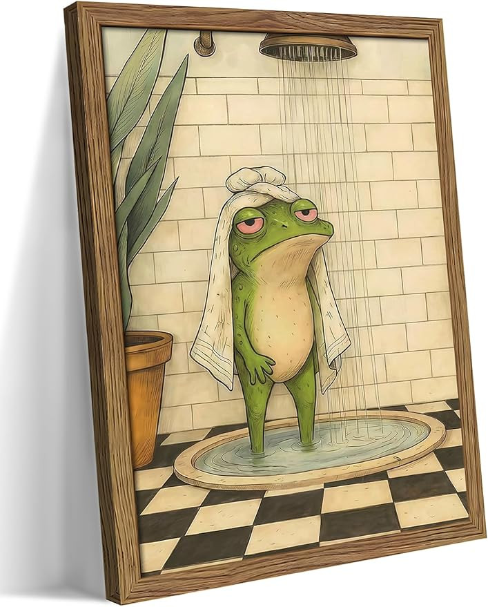 Framed Vintage Frog Wall Art for Bathroom Decor, Funny Frog Taking a Bath Picture Prints, Cute Ca... | Amazon (US)