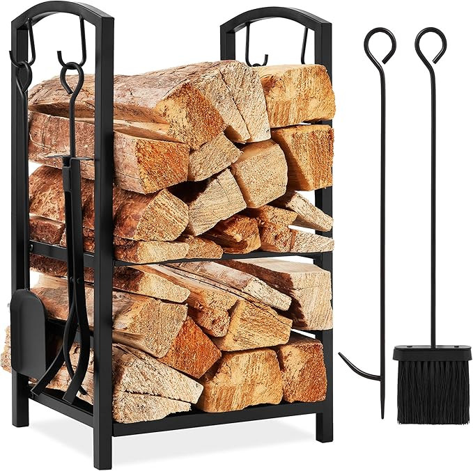 Best Choice Products 5-Piece Indoor Outdoor Wrought Iron Firewood Log Storage Rack Holder Firepit... | Amazon (US)