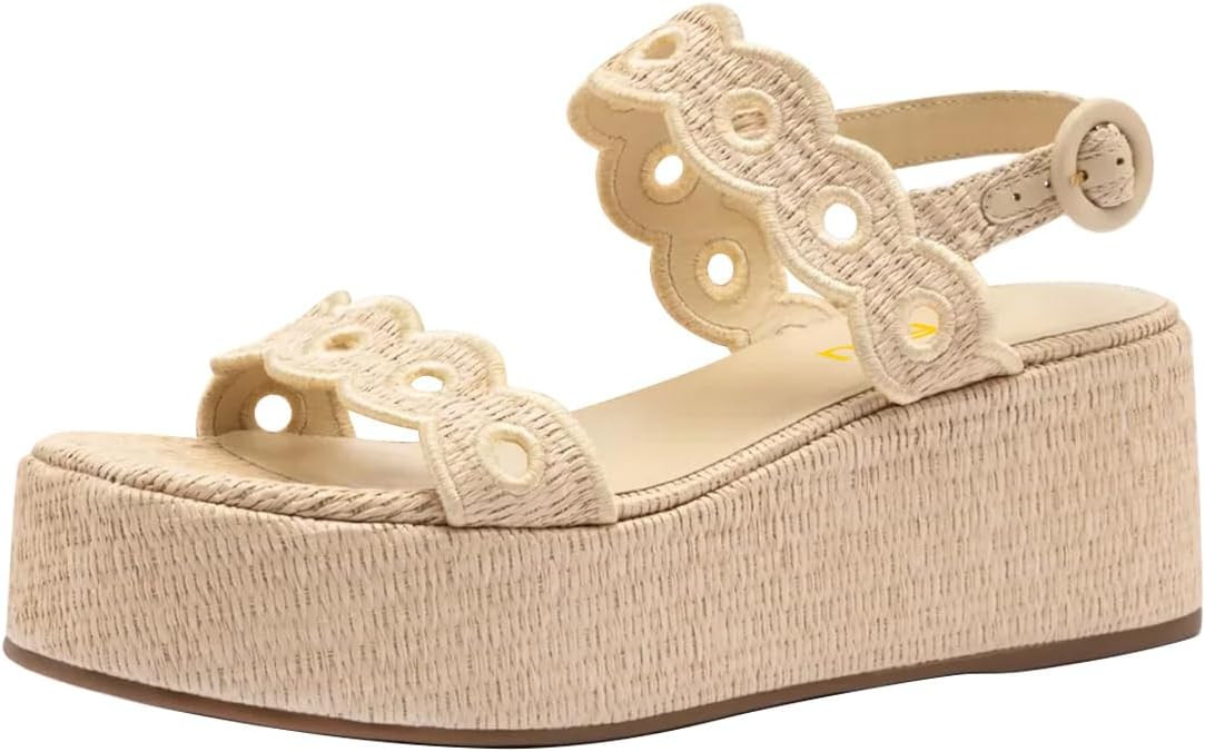 FSJ Women Boho Wedge Sandals Low Platform Open Toe Cut-Out Strappy Stylish Summer Casual Party Sh... | Amazon (US)