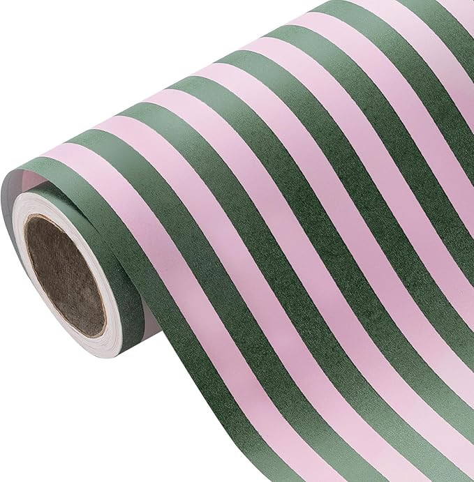 WRAPAHOLIC 30 Inch Kraft Wrapping Paper - Jumbo Roll - 30 Inch x 33 Feet - Green and Pink Stripe ... | Amazon (US)
