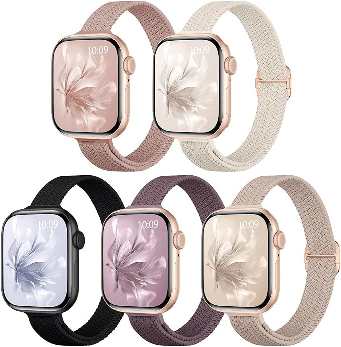 5 Pack Slim Braided Stretchy Bands Compatible with Apple Watch Band 40mm 41mm 42mm 38mm 44mm 45mm... | Amazon (US)