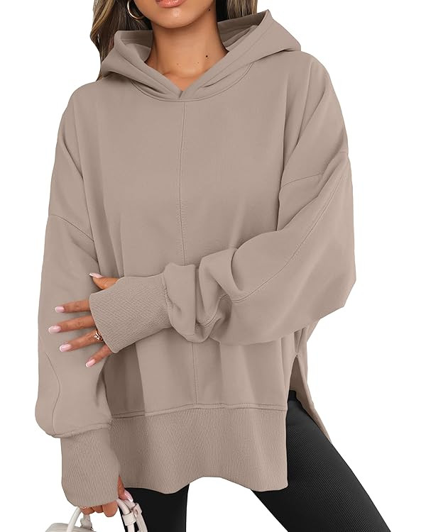 ANRABESS Womens Oversized Hoodies Long Sleeve Fleece Side Slit Hooded Sweatshirts Pullover 2025 F... | Amazon (US)