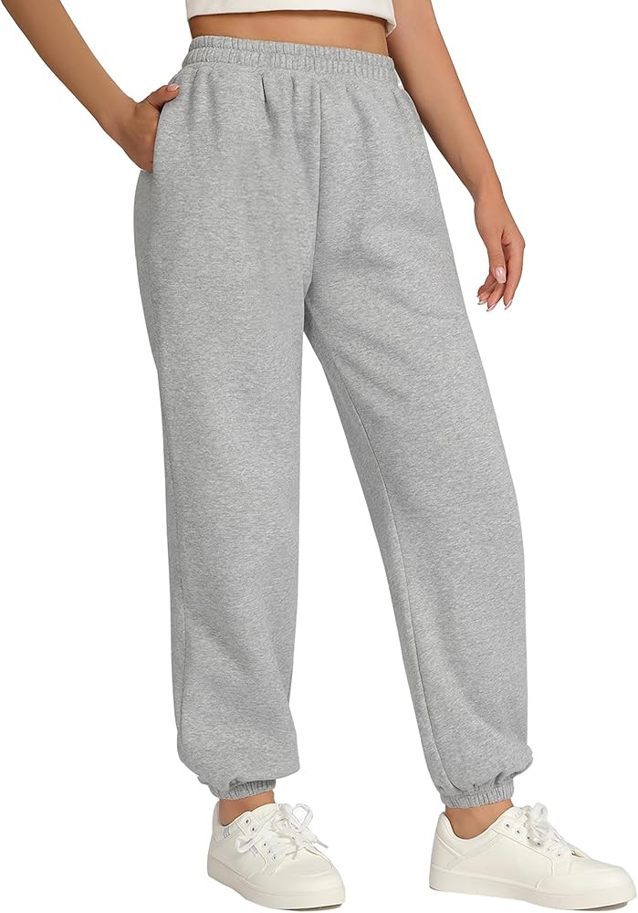 Women's Sweatpants Fleece Lined Baggy Joggers Sweat Pants High Waisted Lounge Cinch Bottoms with ... | Amazon (US)