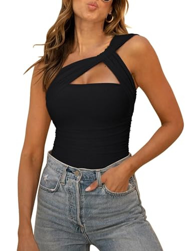 REORIA Womens Sexy One Shoulder Asymmetrical Leopard Print Mesh Ruched Backless Going Out Bodysui... | Amazon (US)