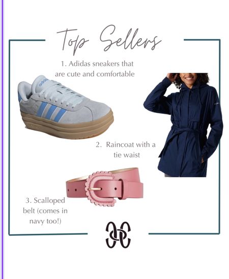 Top sellers of the week 
Scalloped belt 
Adidas sneakers sports mom 
Rain jacket raincoat 

#LTKFindsUnder100 #LTKSeasonal #LTKSaleAlert