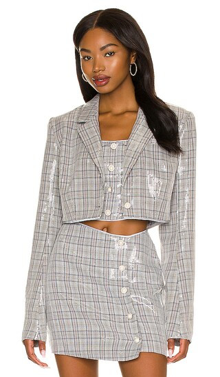 Nazanine Blazer in Grey Plaid | Revolve Clothing (Global)